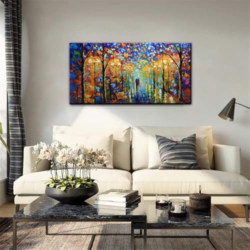Large Abstract Landscape Oil Painting, Hand-Painted Textured Tree Canvas Art