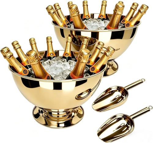 Silver 5.0L Stainless Steel Champagne Bucket with Scoop - Large Capacity Ice Cooler for 8 Bottles