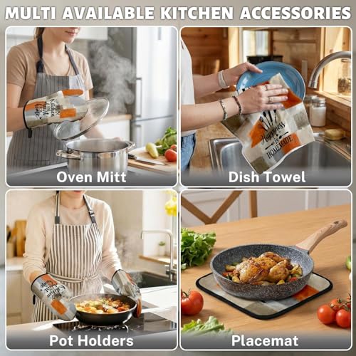8-Piece Abstract Kitchen Decor Set: Microfiber Towels, Oven Mitts & Pot Holders