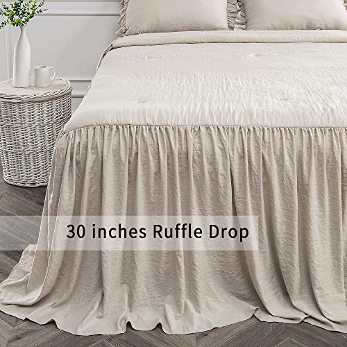 Bonlino Farmhouse King Bedspread Set with 30" Ruffle Skirt & Shams