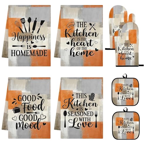 8-Piece Abstract Kitchen Decor Set: Microfiber Towels, Oven Mitts & Pot Holders