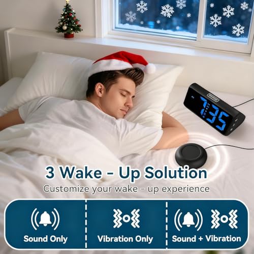 Loud Vibrating Alarm Clock with Bed Shaker for Heavy Sleepers - RGB Display