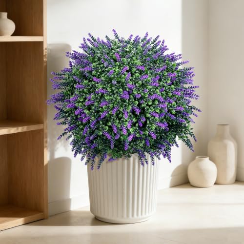 27" Artificial Lavender Topiary Bushes - UV Resistant Outdoor Shrubs, 2 Set
