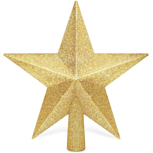 8-Inch Gold Glitter Christmas Tree Star Topper - Shatterproof 3D Ornament