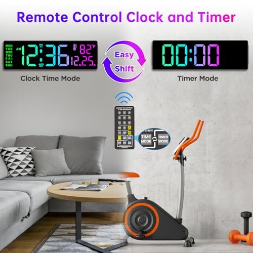 14.2-Inch Large LED Digital Wall Clock with Remote, RGB Color & Timer