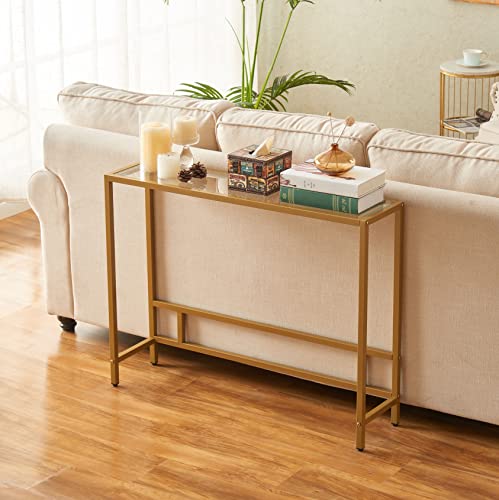 Modern Tempered Glass Console Table with Gold Metal Frame for Entryway