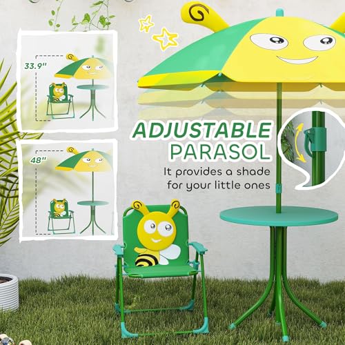 Kids Outdoor Garden Set with Adjustable Bee Pattern Umbrella, Play Table & Chairs