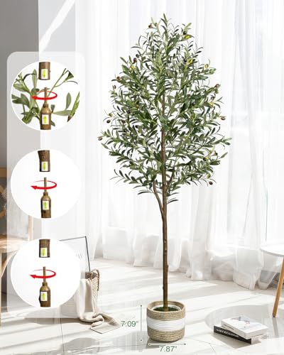 6ft Artificial Olive Tree with Planter & Woven Basket - Faux Silk Plant