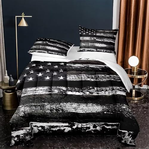 Black and White USA Flag Comforter Set - King Size Bedding for Kids