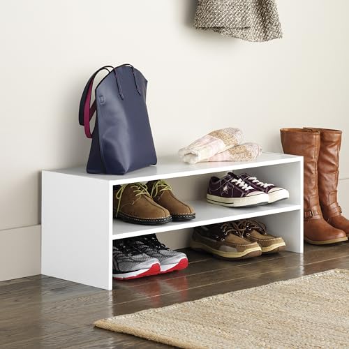 Stackable 2-Shelf Storage Organizer, 31-Inch Extra Wide Shoe Rack, White