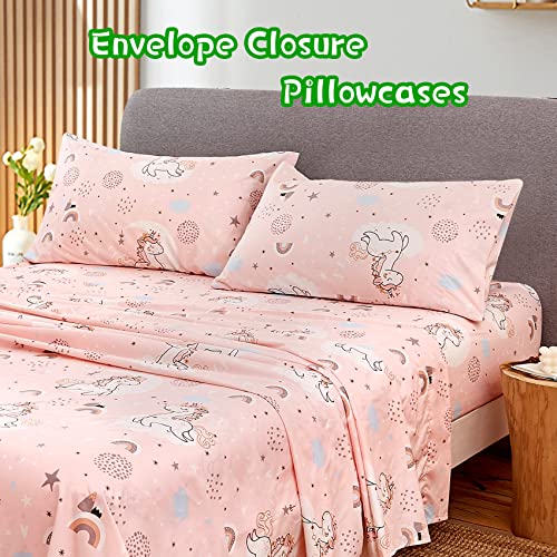 JSD Pink Unicorn Twin Sheet Set - 3-Piece Soft Microfiber Kids Bedding