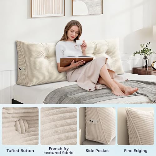 Wedge Backrest Pillow for Reading & Support - Grey Corduroy