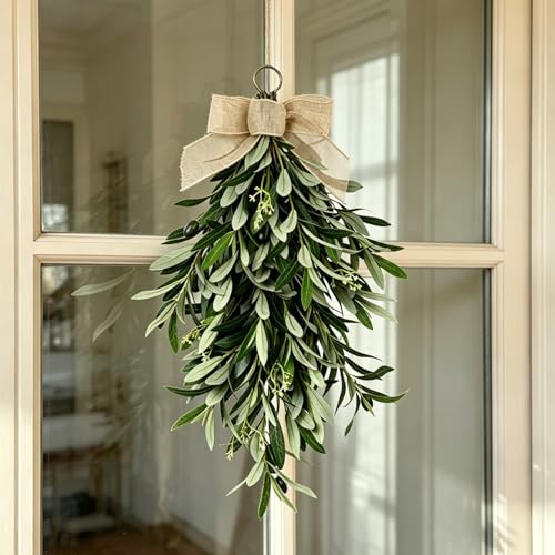 22-Inch Artificial Olive Teardrop Swag, Set of 2 Realistic Greenery Decor