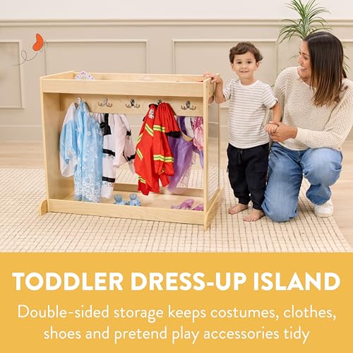 Double-Sided Toddler Dress-Up Storage Rack with Mirrors and 10 Hooks