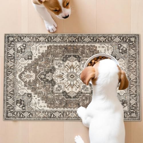 2x3 Washable Entryway Rug, Vintage Distressed Non-Slip Oriental Area Mat