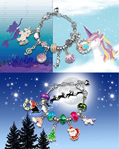 Girls 24-Day Advent Calendar Jewelry Kit Unicorn Mermaid Charm Bracelet Set 2026 (Variation: Christmas+Unicorn) Kids Teens Women