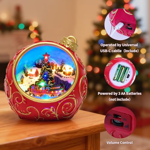 6.3" Animated Musical Christmas Village Globe with Rotating Train & Lights