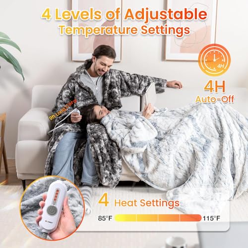 Wearable Electric Heated Blanket with Sleeves and Foot Pockets, 50x70 Inch