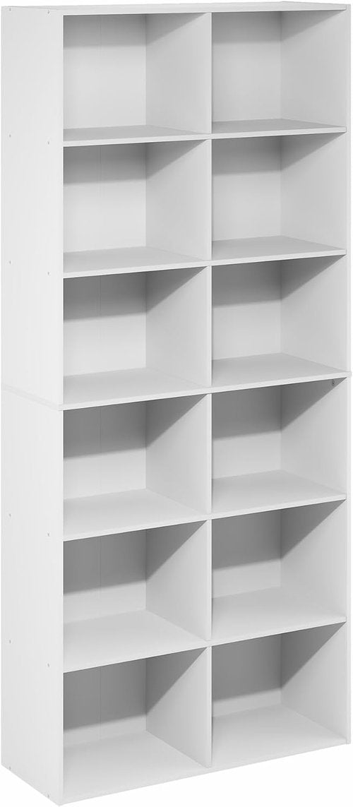 Furinno Basic Book Shelf - 12-Cube Open Shelf Bookcase | Versatile Storage Organizer, Plain White, 12 x 32 x 71