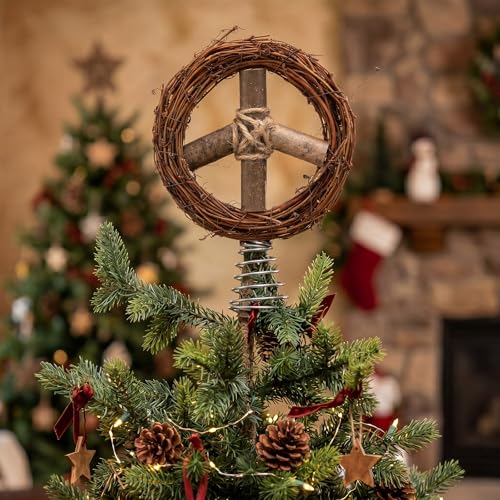 Soulchen 6-Inch Peace Sign Christmas Tree Topper – Brown Rustic Rattan