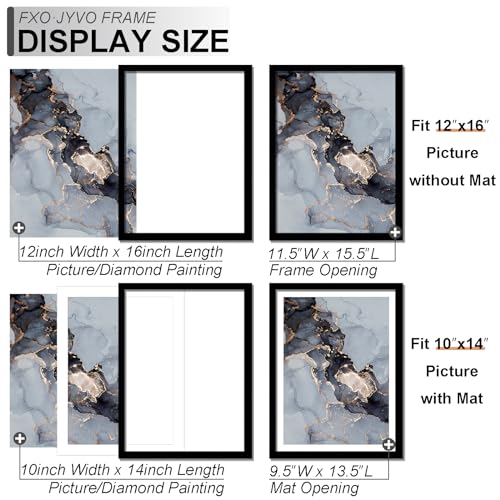 Black 12x16 Picture Frame with 10x14 Mat for Diamond Art & Posters