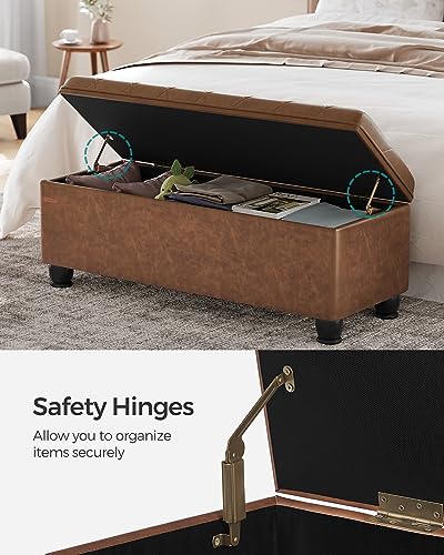 SONGMICS Storage Ottoman Bench 46.5 Inches with Solid Wood Legs, Tufted Upholstered Seat, Multi-Use Furniture