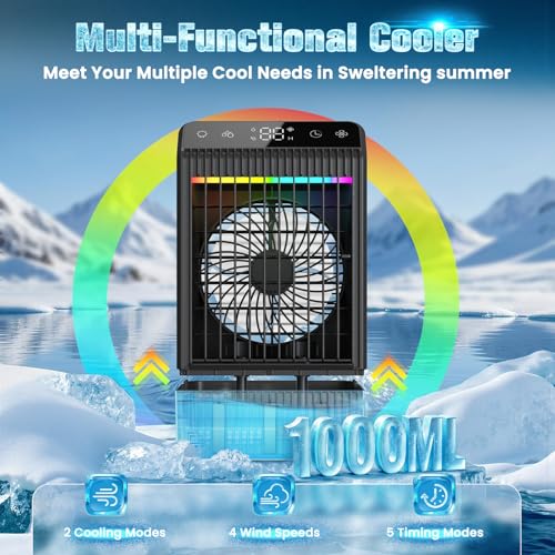 Portable Mini Air Conditioner Fan Evaporative Cooler with 1000ML Tank