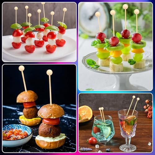 GuGen Wooden Fancy Toothpicks 4.7 Inch Cocktail Picks for Appetizers & Drinks