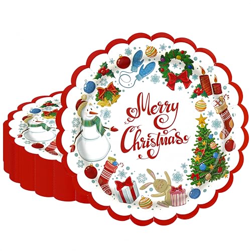 Christmas Snowman & Snowflake Paper Plates - 50 Count, 7 Inch Holiday Dessert Plates (Christmas)