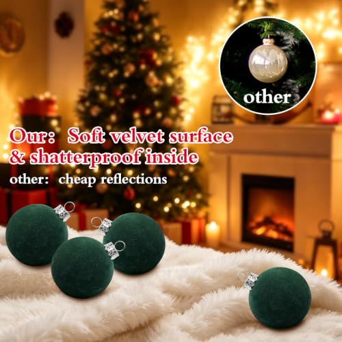 12 Pcs Christmas Tree Decorations Velvet Ornaments (Green)