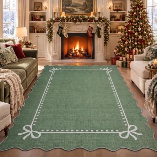 Garvee Green Scalloped Bow Christmas Rug 4x6 Washable Nursery Area Rug