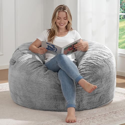 3FT Giant Bean Bag Chair for Adults, Memory Foam Grey Lounge Sofa