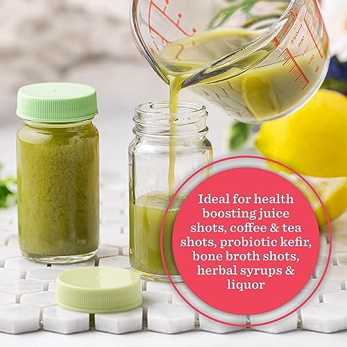Green Glass Juice Shot Bottles with Caps & Grip Bands, 2oz - All About Juicing