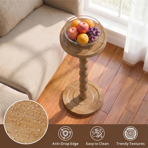 Small Round Solid Wood End Table, 24-Inch Rubberwood Accent Drink Table
