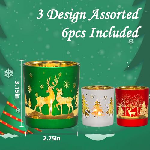 MJ PREMIER Christmas Matte Glass Votive Candle Holders Set of 6 - Holiday Table Decor