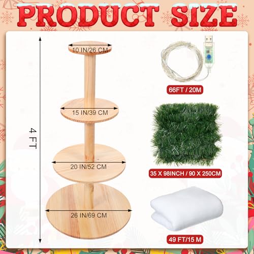 4-Tier Wooden Christmas Tree Display Shelf with Lights & Garland (4 ft)