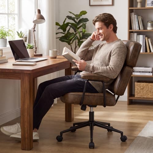 Ergonomic PU Leather Office Desk Chair with Lumbar Support and Swivel