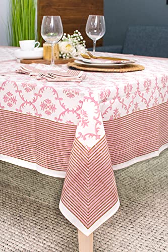 Cotton Table Cloth with Pink Trellis Pattern, 60x108 inch for Dining & Events