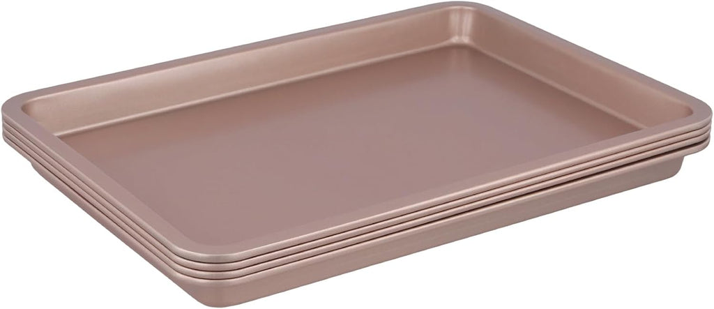 Sheutsan Gold Baking Sheet Pan Set - 4 Pack Carbon Steel Oven Trays, 13 x 9 x 1 Inch for Cooking & Roasting