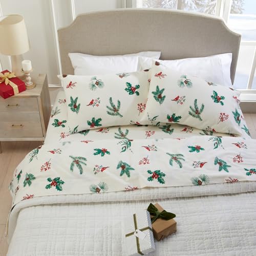 Market & Place Alpine Collection 100% Turkish Cotton Flannel Sheet Set (Full) with Cardinal & Pine – 4-Piece Deep Pocket