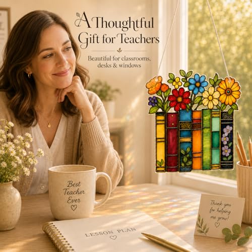 Book Lover Ornament, Acrylic Floral Book Suncatcher for Reading Enthusiasts