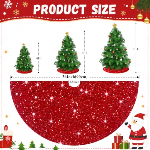 PATYDEST Red 36 Inch Velvet Christmas Tree Skirt with Sequin Embellishments