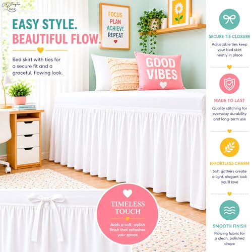 Twin XL Ruffled Bed Skirt with 36-Inch Drop - White Microfiber Dust Ruffle