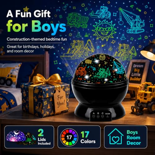Kids Vehicle & Star Night Light Projector, 360 Rotating LED Bedroom Lamp