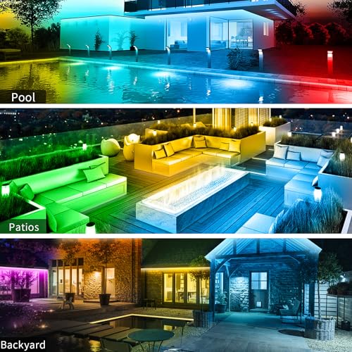 50ft Waterproof RGB LED Strip Lights, Smart Bluetooth Outdoor Rope Lights