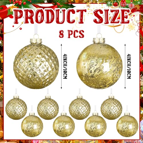 4-Inch Shatterproof Gold Christmas Ball Ornaments - 8 Piece Set