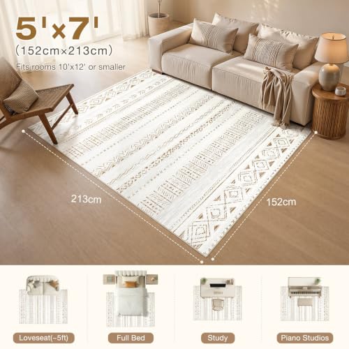 5x7 Washable Boho Area Rug - Soft Non-Slip Moroccan Carpet for Living Room