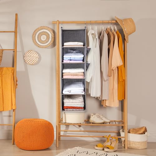 5-Tier Hanging Closet Organizer with Side Pockets Grey