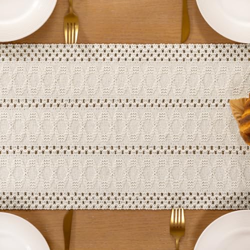 Boho Macrame Table Runner, 36-Inch Rustic Farmhouse Cotton Dining Decor