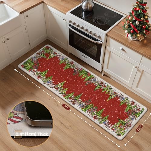 GENIMO Christmas Kitchen Mat 23.6x71 Red - Anti-Fatigue Waterproof Cushioned Rug